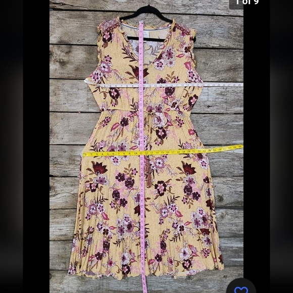 Knox Rose Women's Sleeveless Midi Dress Mustard Yellow Floral Ruffle Size L - Picture 2 of 8